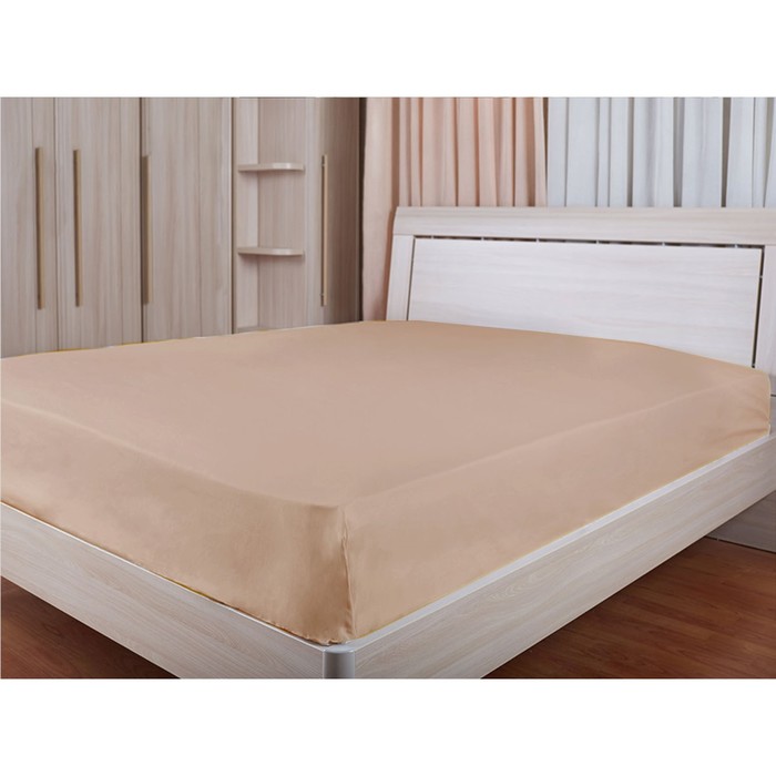 Простыня на резинке, размер 90х200 см, светло-коричневый, сатин