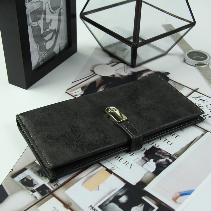 Кошелёк женский, 3 отдела, для карт, для монет, цвет чёрный