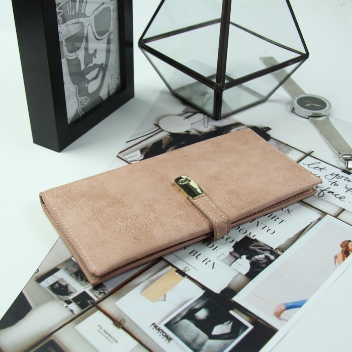 Кошелёк женский, 3 отдела, для карт, для монет, цвет пудровый