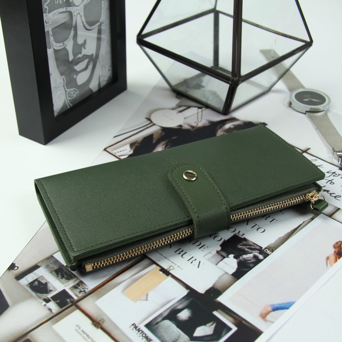 Кошелёк женский, 2 отдела, для карт, для монет, цвет зелёный