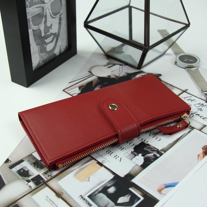 Кошелёк женский, 2 отдела, для карт, для монет, цвет красный