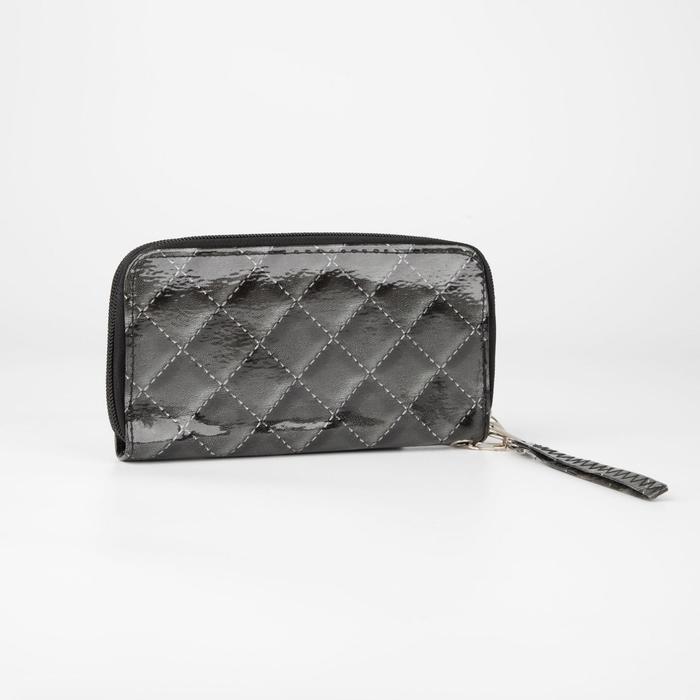 Кошелёк женский, 4 отдела на молниях, для карт, для монет, с ручкой, цвет чёрный