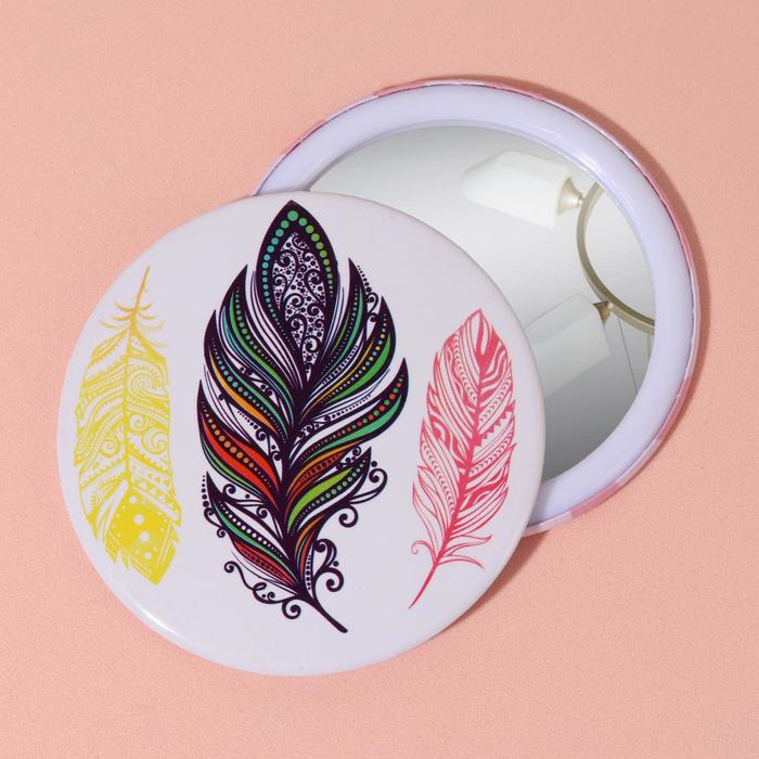 Зеркало компактное "Перья", круглое, одностороннее, без увеличения, d=7,5см