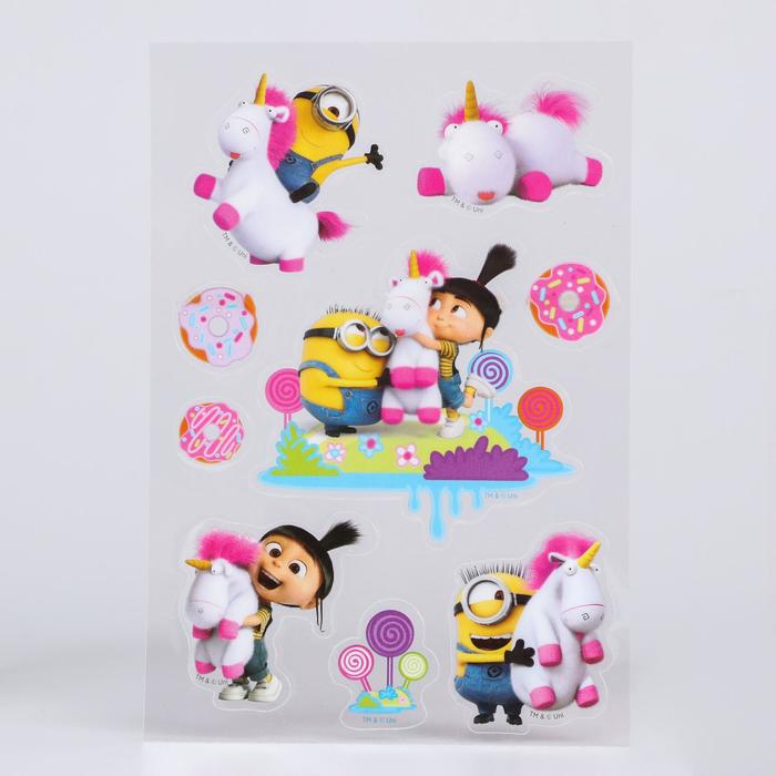 Наклейки на прозрачной пленке "Единорог",  Гадкий Я, 11 х 16 см