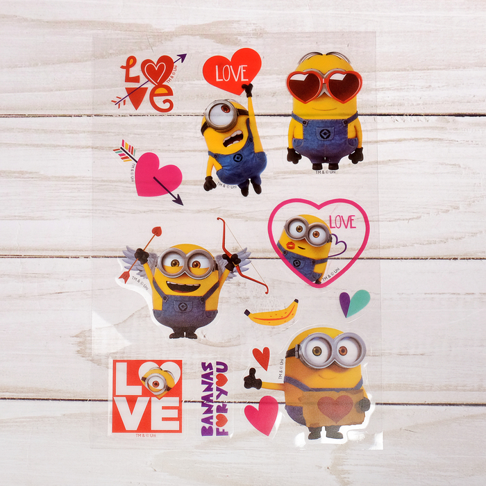 Наклейки на прозрачной пленке "Love",  Гадкий Я, 11 х 16 см