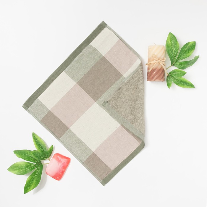 Полотенце двухстороннее "Этель" Клетка цв.зеленый 35х35 см, 380 г/м2, 100% хлопок