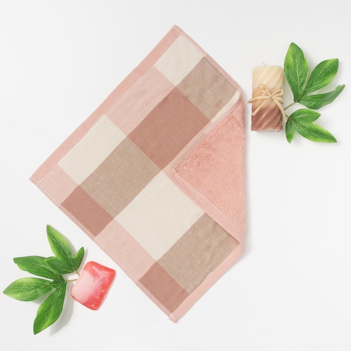 Полотенце двухстороннее "Этель" Клетка цв. розовый 35х35 см, 380 г/м2, 100% хлопок