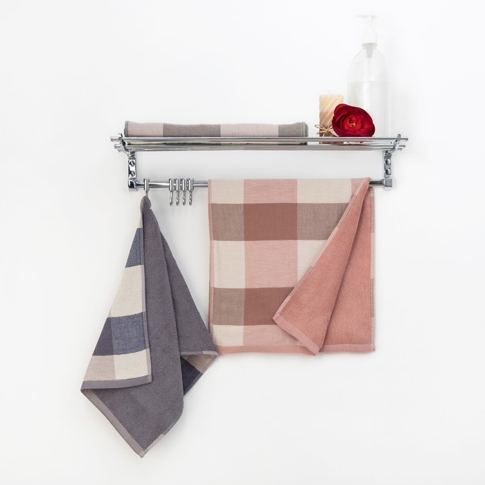 Полотенце двухстороннее "Этель" Клетка цв. розовый 70х140 см, 380 г/м2, 100% хлопок