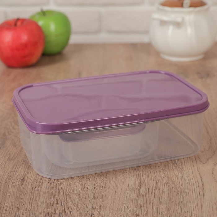 Набор контейнеров пищевых, 3 шт: 0,2 л, 0,5 л, 1,2 л, прямоугольные, цвет фиолетовый
