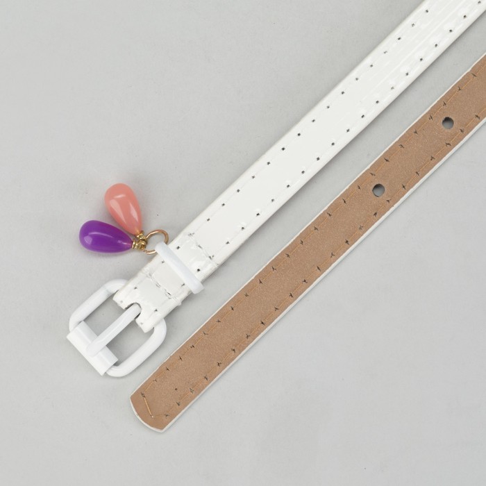 Ремень детский, гладкий, пряжка хомут металл, цвет белый