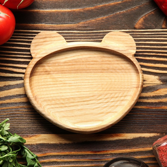 Тарелка деревянная "Мишка", массив ясеня, 15 х 13 см