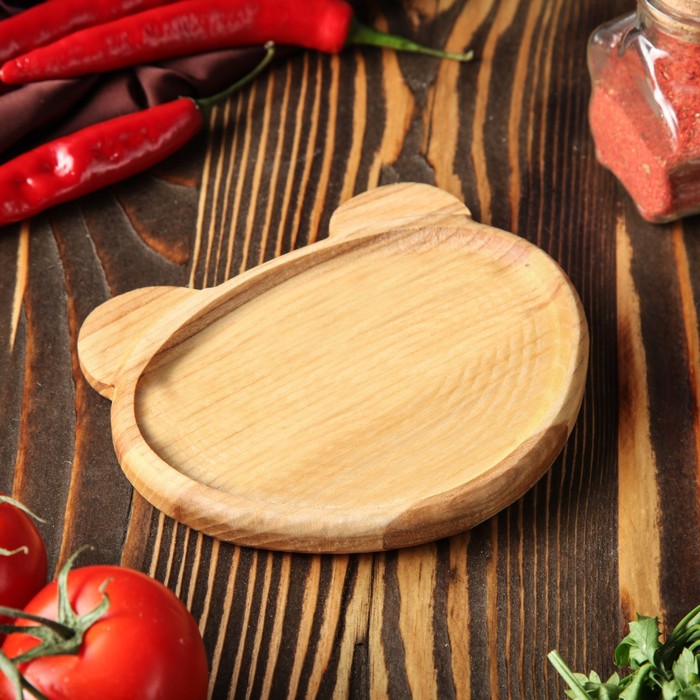 Тарелка деревянная "Мишка", массив ясеня, 15 х 13 см