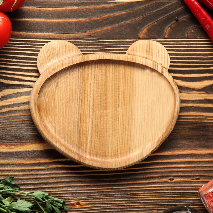 Тарелка деревянная "Мишка", массив ясеня, 20 х 17 см