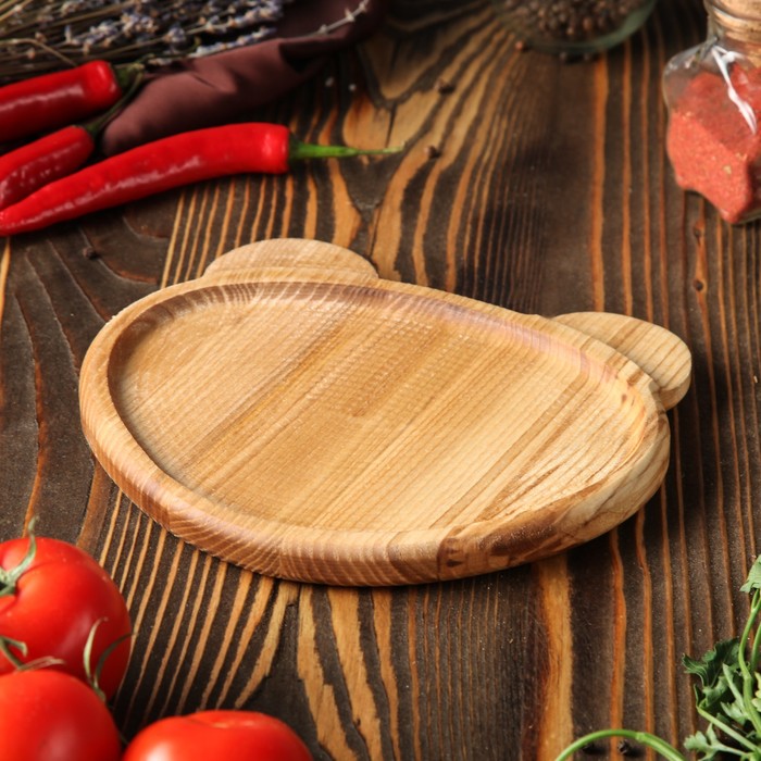 Тарелка деревянная "Мишка", массив ясеня, 20 х 17 см