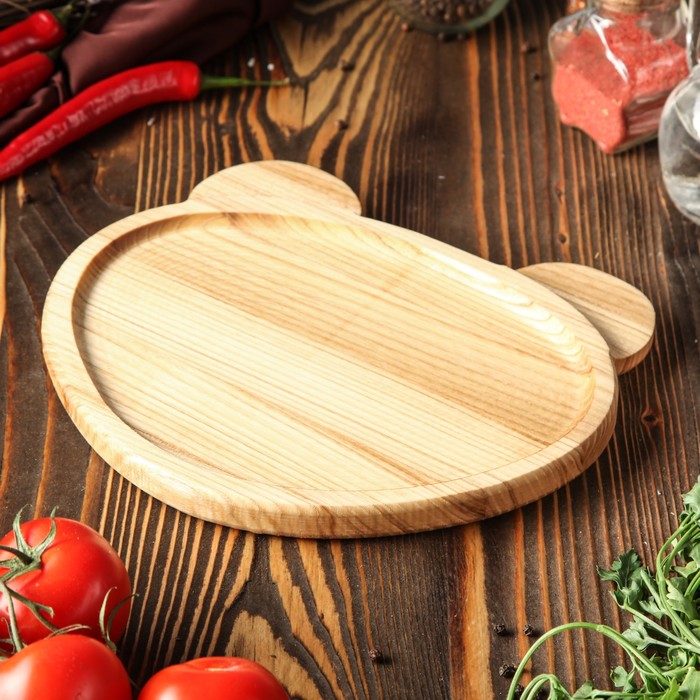 Тарелка деревянная "Мишка", массив ясеня, 25 х 22 см