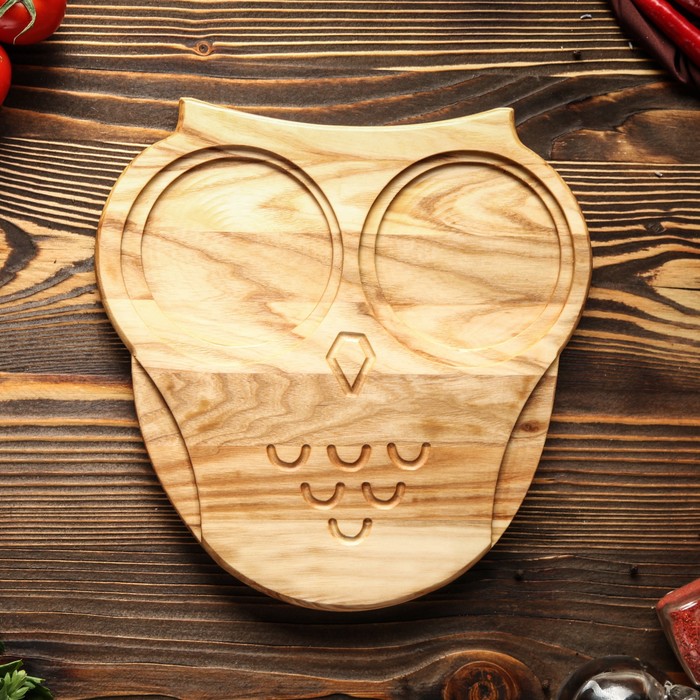 Доска для нарезки и подачи "Совушка", массив ясеня, 30х30 см