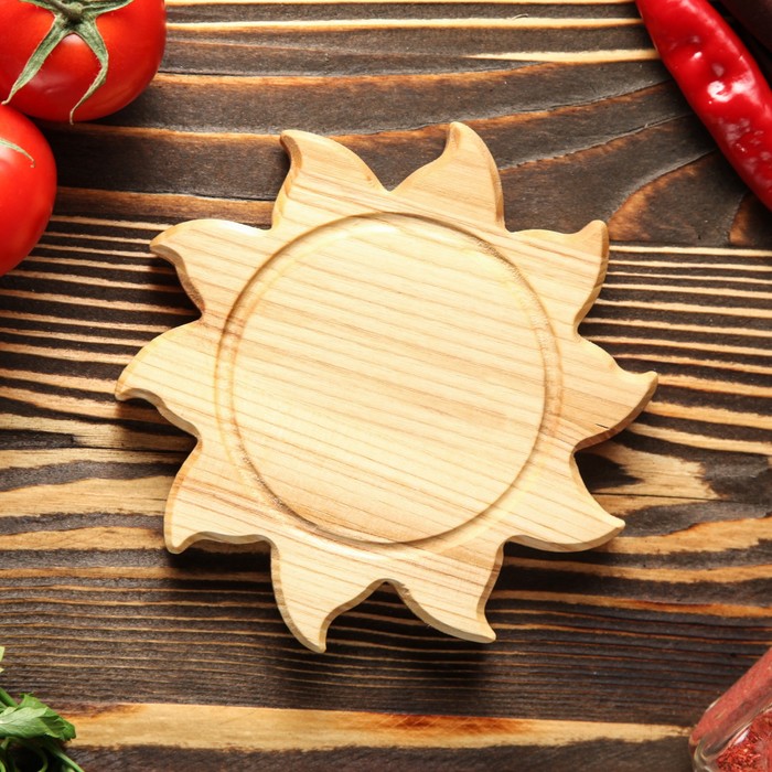 Доска для нарезки и подачи "Солнце", массив ясеня, 15х15 см