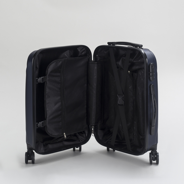 Чемодан малый 20", отдел на молнии, кодовый замок, 4 колеса, цвет синий