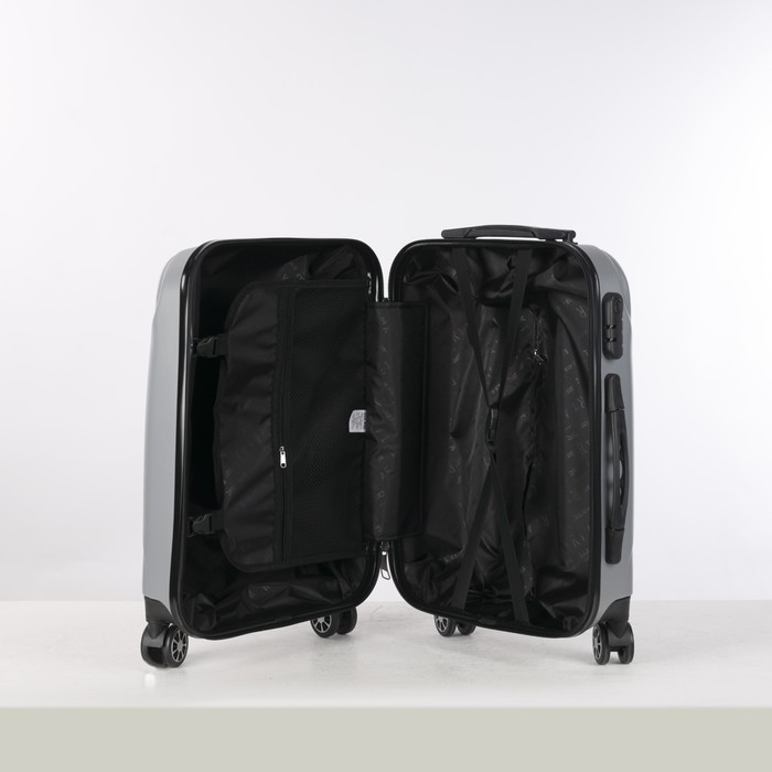 Чемодан малый 20", отдел на молнии, кодовый замок, 4 колеса, цвет серый