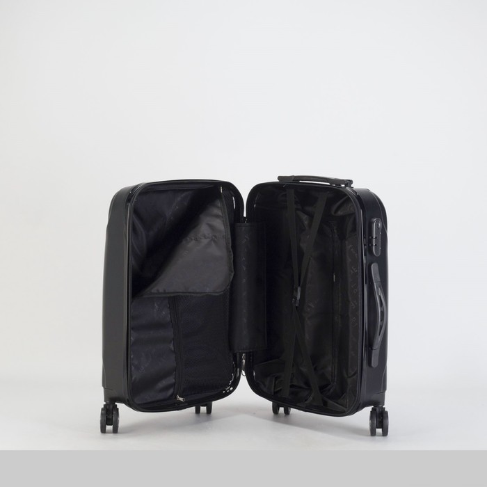 Чемодан малый 20", отдел на молнии, кодовый замок, 4 колеса, цвет чёрный