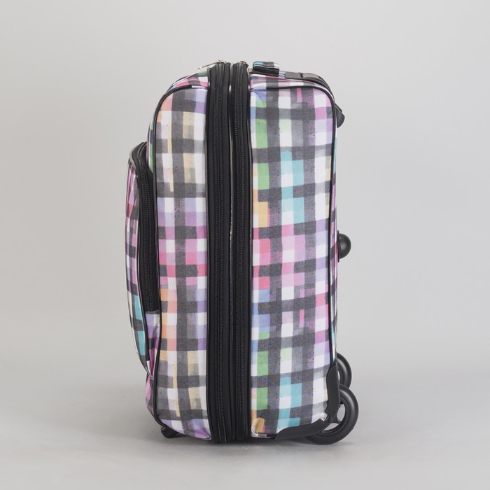 Чемодан малый "Клетка" 20", отдел на молнии, с расширением, наружный карман, 2 колеса