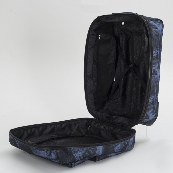 Чемодан малый 20", отдел на молнии, с расширением, наружный карман, 2 колеса, цвет серый джинс