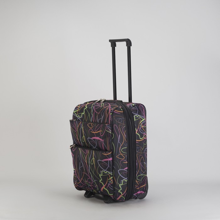 Чемодан малый 20", отдел на молнии, с расширением, наружный карман, 2 колеса, принт волны/абстракция