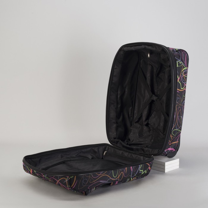 Чемодан малый 20", отдел на молнии, с расширением, наружный карман, 2 колеса, принт волны/абстракция