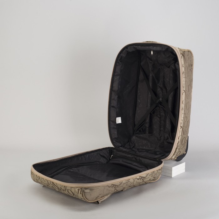 Чемодан малый 20", отдел на молнии, с расширением, наружный карман, 2 колеса, цвет бежевый