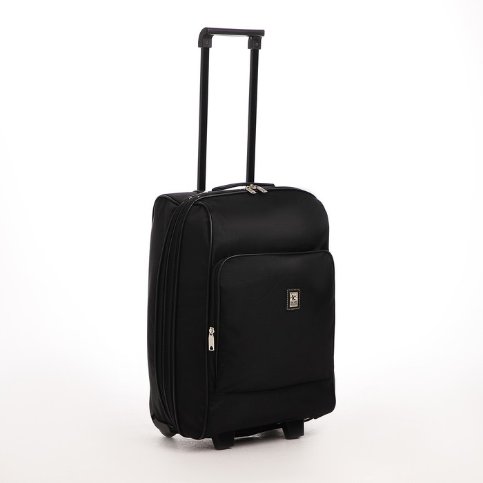 Чемодан малый 20", отдел на молнии, с расширением, наружный карман, 2 колеса, цвет чёрный