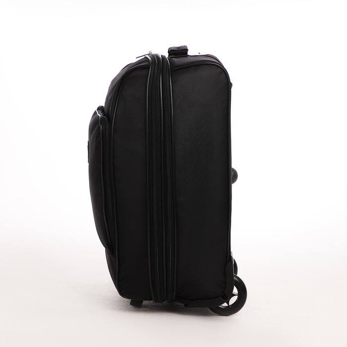Чемодан малый 20", отдел на молнии, с расширением, наружный карман, 2 колеса, цвет чёрный