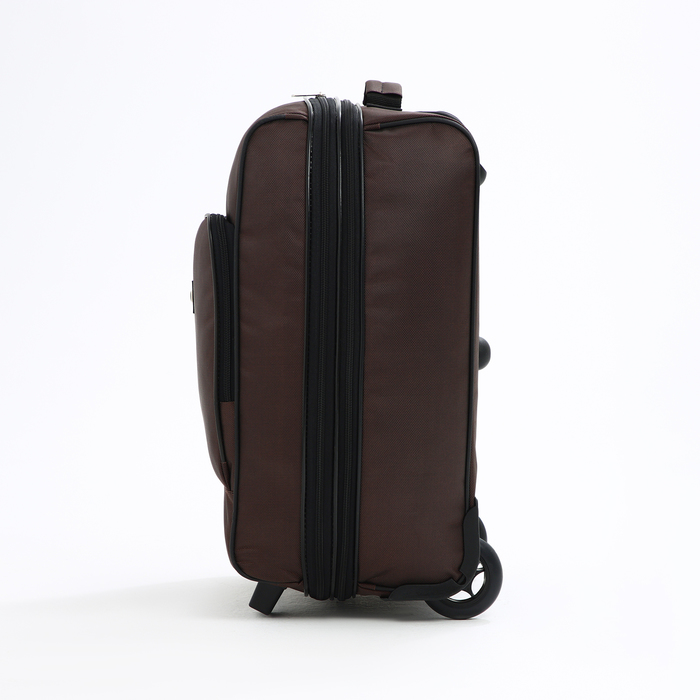 Чемодан малый 20", отдел на молнии, с расширением, наружный карман, 2 колеса, цвет шоколадный