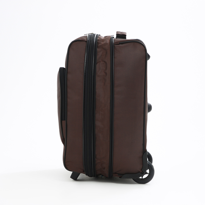 Чемодан малый 20", отдел на молнии, с расширением, наружный карман, 2 колеса, цвет шоколадный