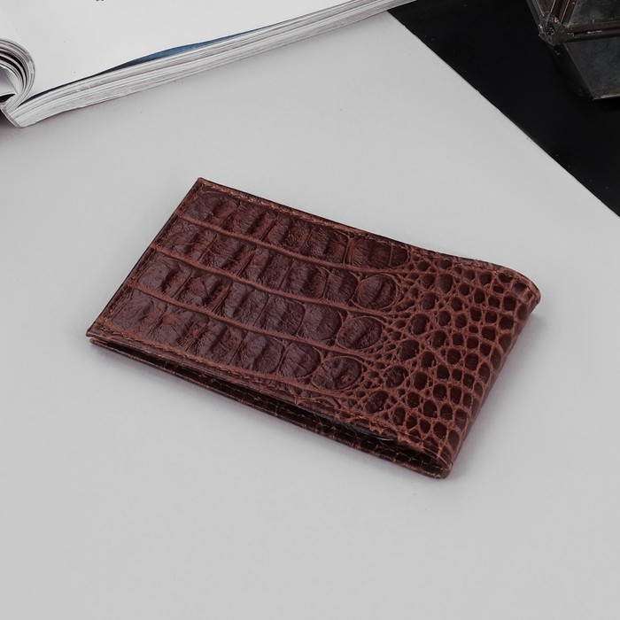 Визитница горизонтальная, 1 ряд, 18 листов, кайман, цвет светло-коричневый