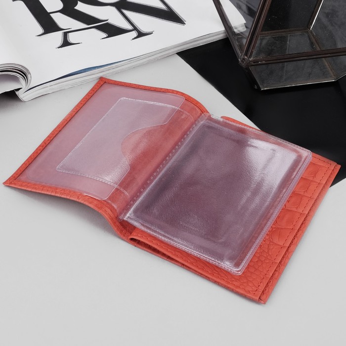 Обложка для автодокументов и паспорта, кайман/пулап, цвет алый