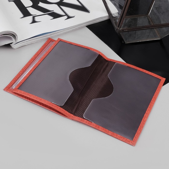 Обложка для автодокументов и паспорта, кайман/пулап, цвет алый