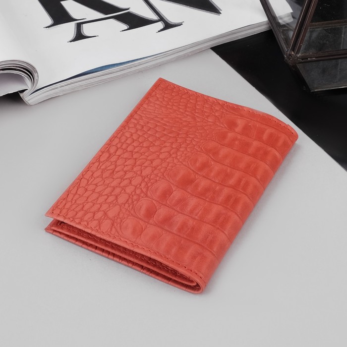 Обложка для автодокументов и паспорта, кайман/пулап, цвет алый