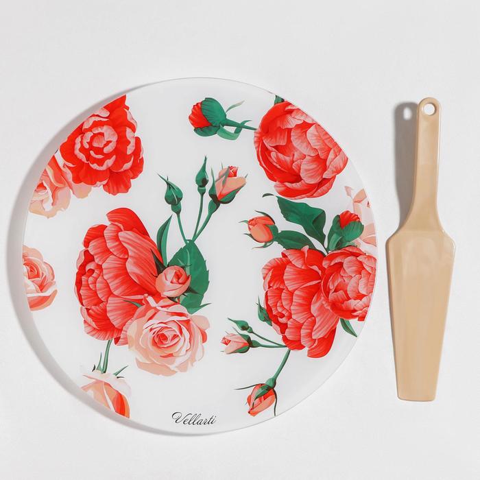 Блюдо 30 см "Розовый рай", с лопаткой, в подарочной упаковке