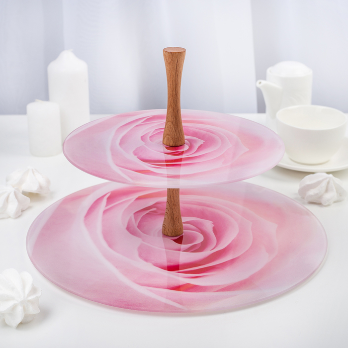 Этажерка 2 яруса "Розовая роза", плоская, в подарочной упаковке