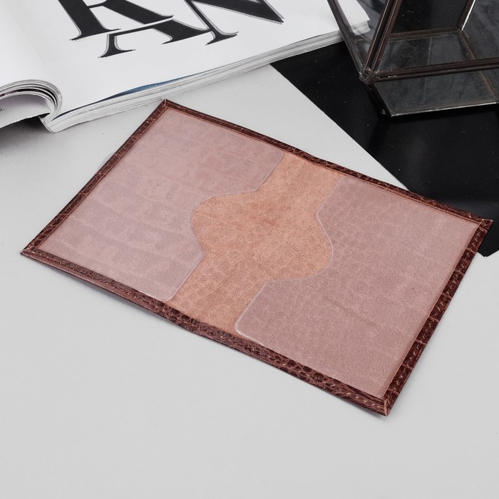 Обложка для паспорта, кайман, цвет светло-коричневый