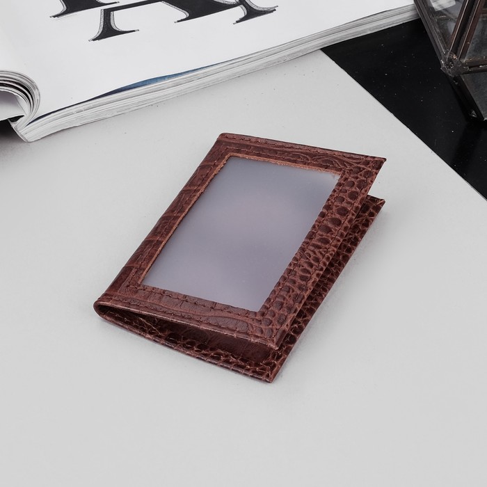 Обложка для удостоверения с окошком, кайман, цвет светло-коричневый