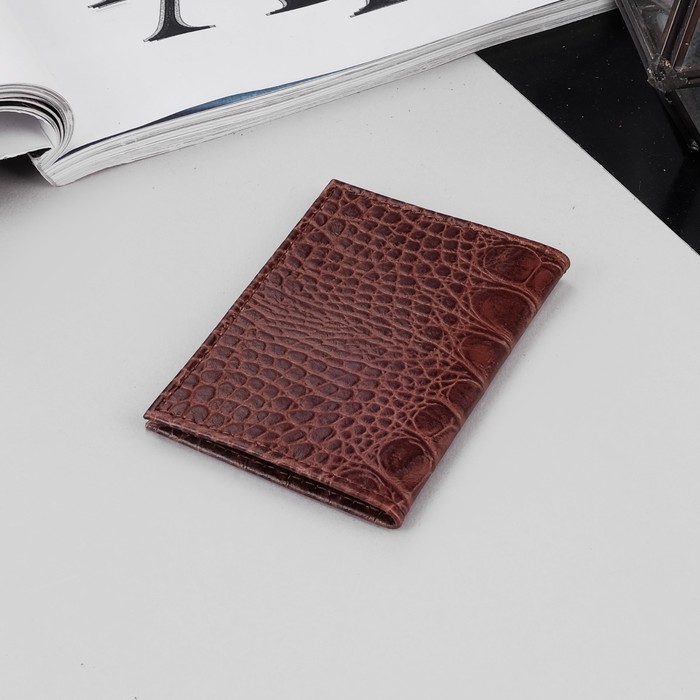 Обложка для удостоверения с окошком, кайман, цвет светло-коричневый