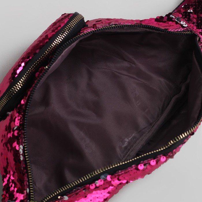 Сумка на пояс, отдел на молнии, наружный карман, цвет малиновый