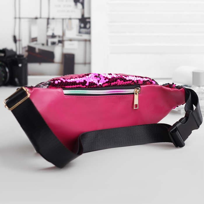 Сумка на пояс, отдел на молнии, наружный карман, цвет малиновый