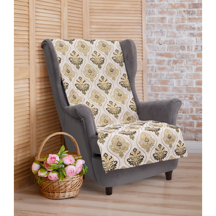 Накидка на кресло "Этель" Барокко бежевый 70х160 см, 30% хлопок, 70% п/э