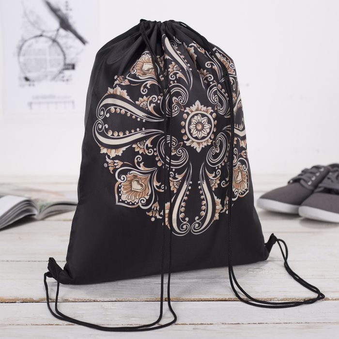 Мешок для обуви "Орнамент", отдел на шнурке, цвет чёрный