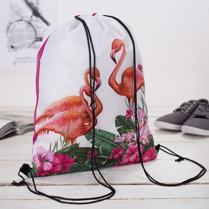 Мешок для обуви "Фламинго", отдел на шнурке, цвет белый