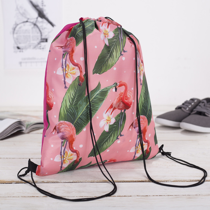 Мешок для обуви "Фламинго и тропики", отдел на шнурке, цвет розовый