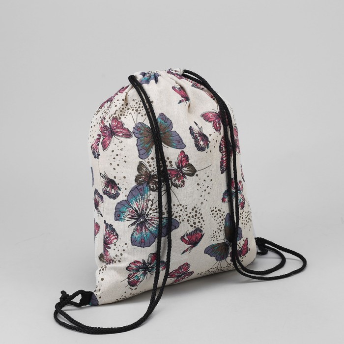 Мешок для обуви "Бабочки", отдел на шнурке, цвет бежевый