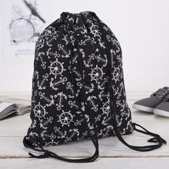 Мешок для обуви "Морской", отдел на шнурке, цвет чёрный